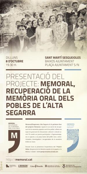 cartell Presentació del projecte Memoral. - Sant Martí Sesgueioles