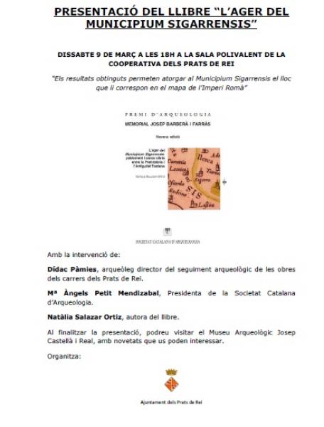 cartell Presentació del llibre 'L’ager del Municipium Sigarrensis' - 