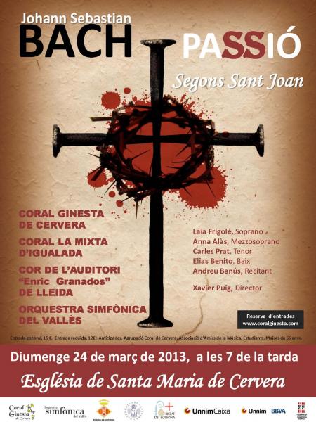 cartell Concert La Passió segons Sant Joan de Bach - Cervera