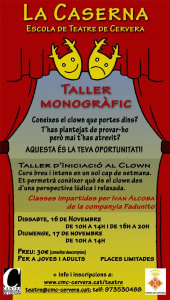 cartell Taller d'iniciació al clown per adults. - Cervera