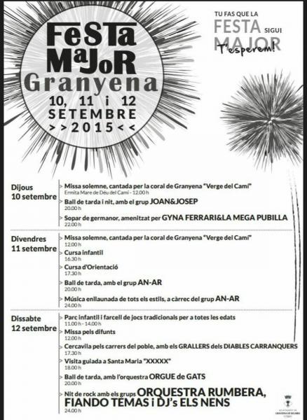 7.9.2015 cartell Festa Major de ‪Granyena de Segarra 2015  Granyena de Segarra -  Joan