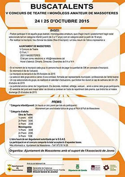Bases V edició del Concurs de Teatre i Monòlegs amateur - Massoteres Bases V edició del Concurs de Teatre i Monòlegs amateur - Massoteres