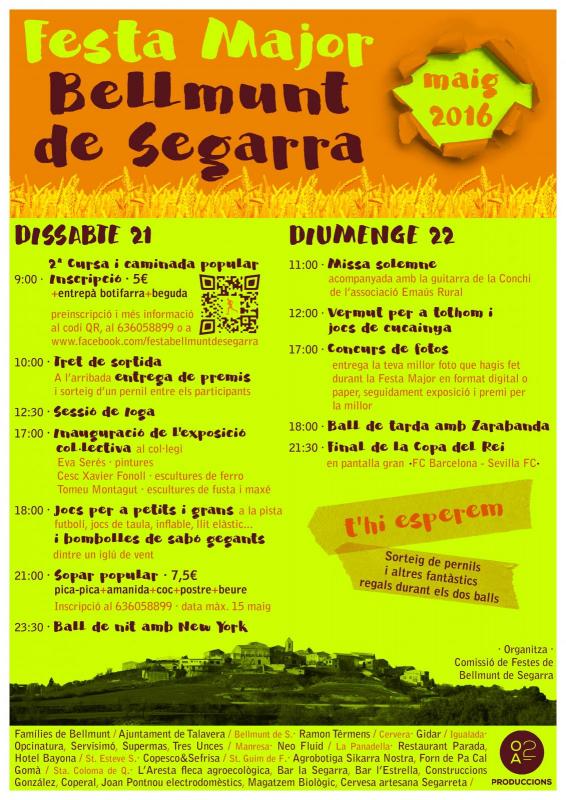 26.4.2016 cartell Festa Major Bellmunt de Segarra 2016  -  Programa FM Bellmunt 2016