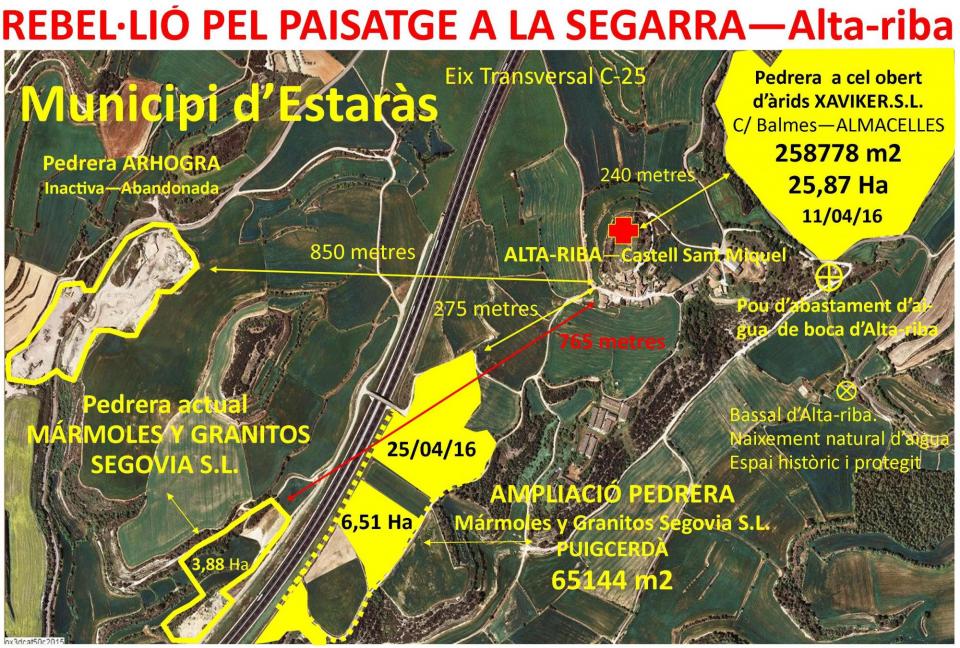 4.5.2016 REBEL·LIÓ I INDIGNACIÓ A ALTA-RIBA. Els amics del Castell d’Alta-riba alerten del perill de dos pedreres més al municipi d’Estaràs.  Alta-riba -  AACSMA