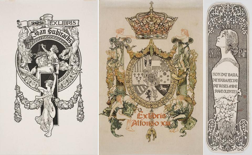 Ex-libris per Joan Subirachs /1904), Alfons XIII (1904) i Andrée Béarn - Calaf Ex-libris per Joan Subirachs /1904), Alfons XIII (1904) i Andrée Béarn - Calaf