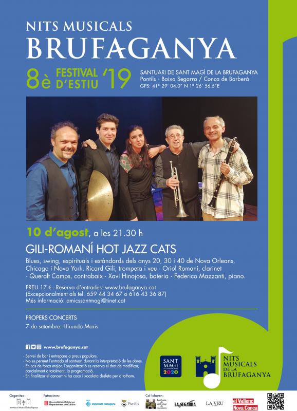 2.5.2019 cartell GILI-ROMANÍ HOT JAZZ CATS (Nits Musicals de la Brufaganya)  -  Associació Musical la Brufaganya