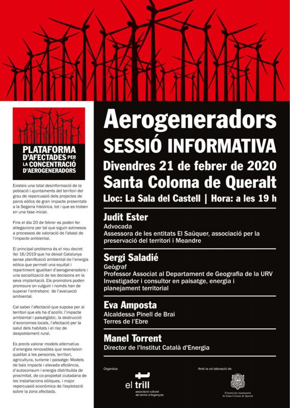 cartell Sessió informativa 'Aerogeneradors'