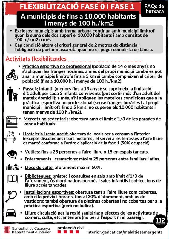 Ja no hi ha franges horàries en els municipis en fase 1 de menys de 10.000 habitants