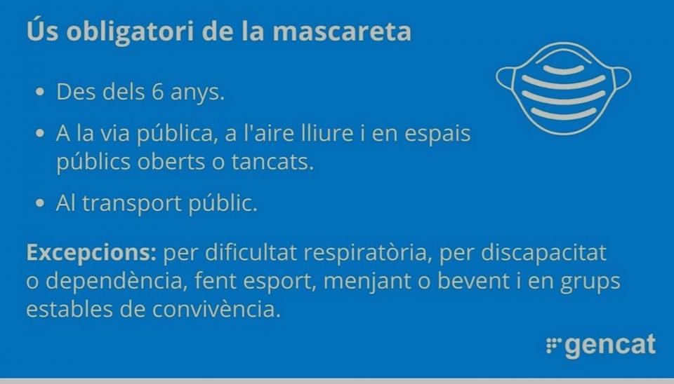 Obligatori l'ús de mascaretes a Catalunya