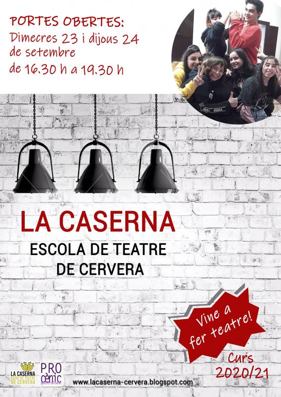 15.9.2020 cartell Portes Obertes - escola de teatre de Cervera  cervera -  La Caserna - espai de teatre de Cervera