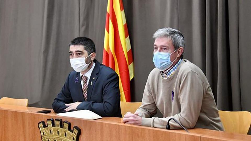El conseller de Polítiques Digitals i Administració Pública, Jordi Puigneró, amb l'alcalde de Guissona, Jaume Ars
