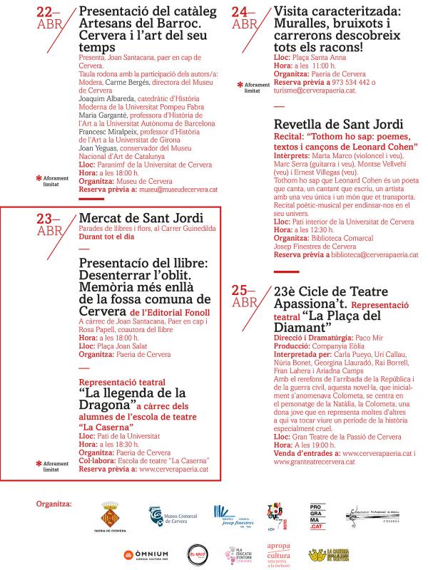 cartell Setmana cultural Sant Jordi 2021 - Cervera