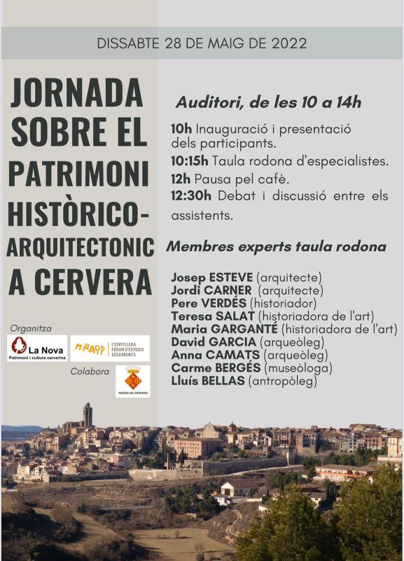 cartell Jornada sobre el patrimoni històric i arquitectònic a Cervera