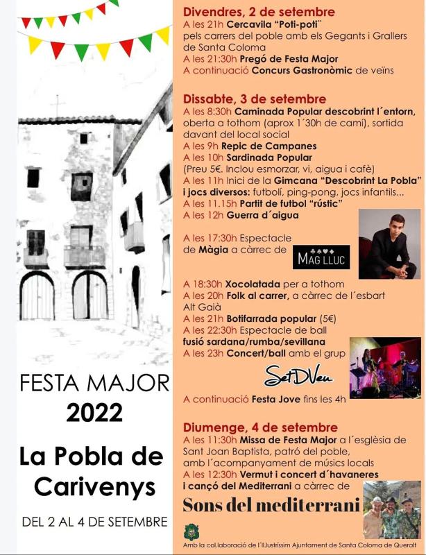 cartell Festa Major de La Pobla de Carivenys 2022