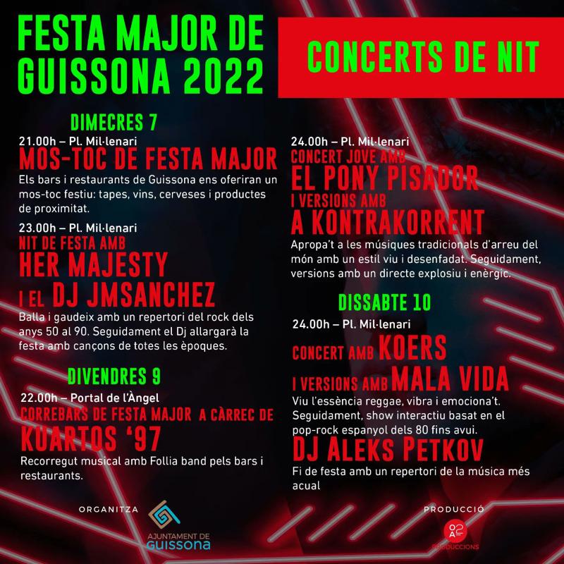 Festa Major de Guissona 2022 concerts de nit - Guissona