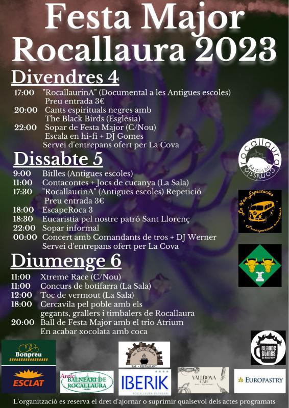 programa Festa Major de Rocallaura 2023 - Rocallaura
