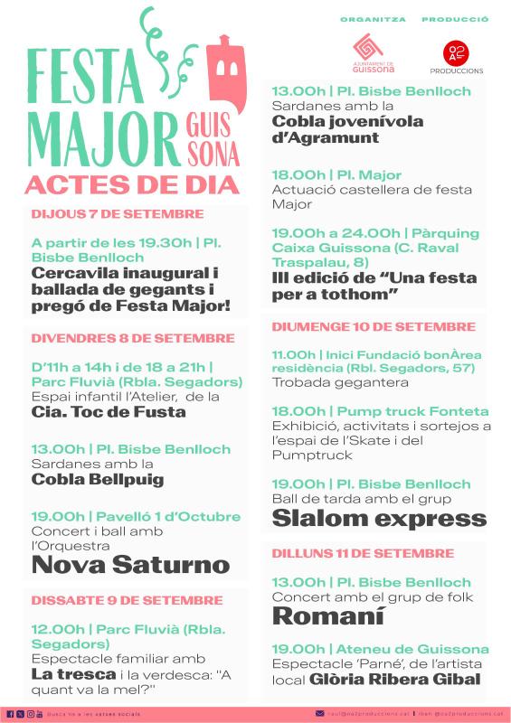programa actes de dia  Festa Major de Guissona 2023 - Guissona