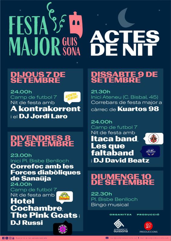 programa actes de nit Festa Major de Guissona 2023 - Guissona