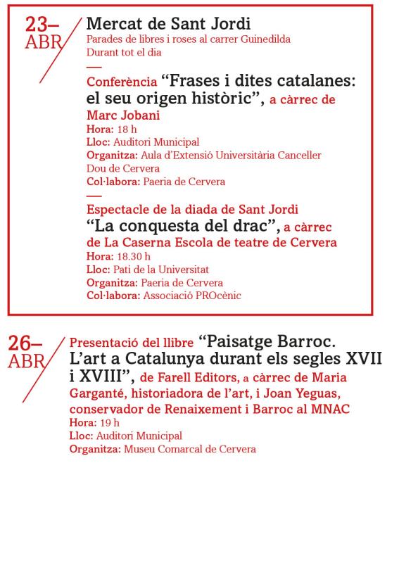progama Setmana cultural Sant Jordi 2024 a Cervera - Cervera