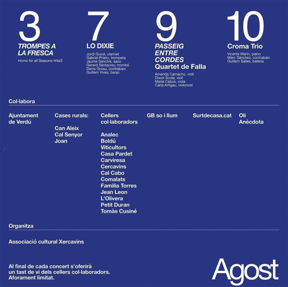 13è Cicle de concerts a cal Prim, programa agost - Verdú