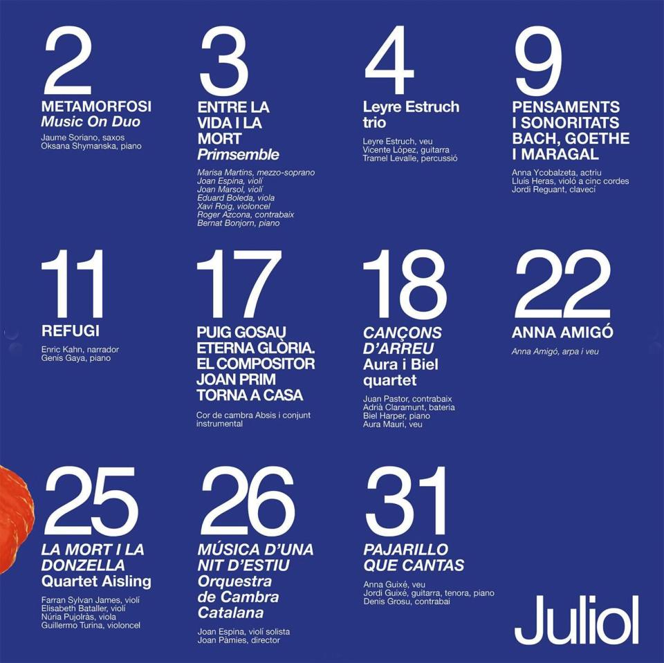 13è Cicle de concerts a cal Prim, programa juliol - Verdú