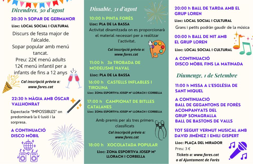 programa Festa Major de Forès 2024 - Forès