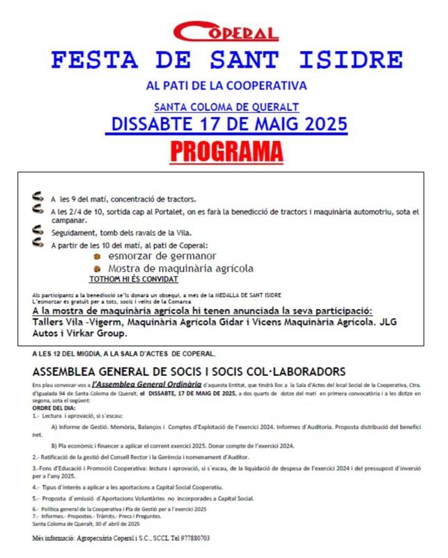cartell Festa de Sant Isidre a SCQ 2025 cartell Festa de Sant Isidre a SCQ 2025