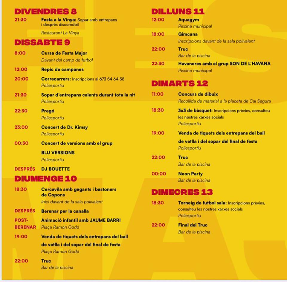 programa Festa Major de Copons 2025 - Copons