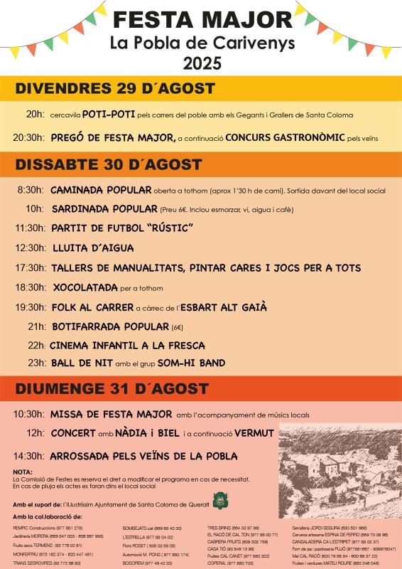 cartell Festa Major de La Pobla de Carivenys 2025