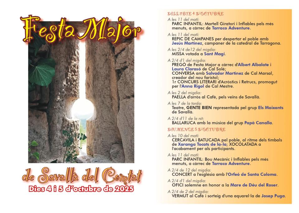cartell Festa Major de Savallà del Comtat 2025 cartell Festa Major de Savallà del Comtat 2025