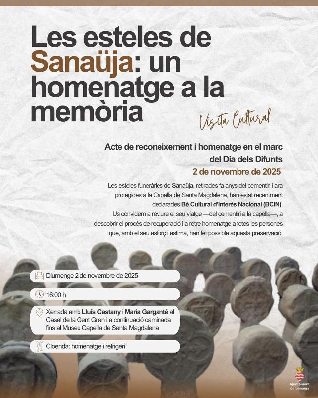 cartell Acte de reconeixement i homenatge dedicat a les esteles funeràries de Sanaüja