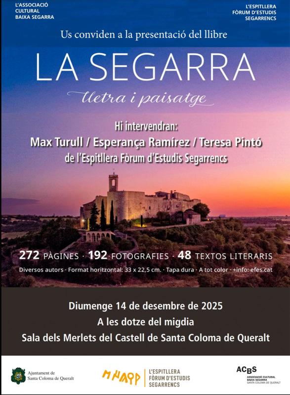 cartell Presentació del llibre 'La Segarra: lletra i paisatge' a Santa Coloma de Queralt