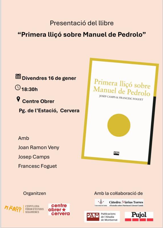 cartell Presentació del llibre 'Primera lliçó sobre Manuel de Pedrolo'