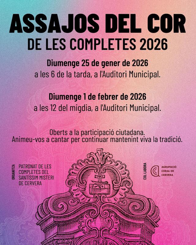 cartell Assajos del cor de les Completes 2026