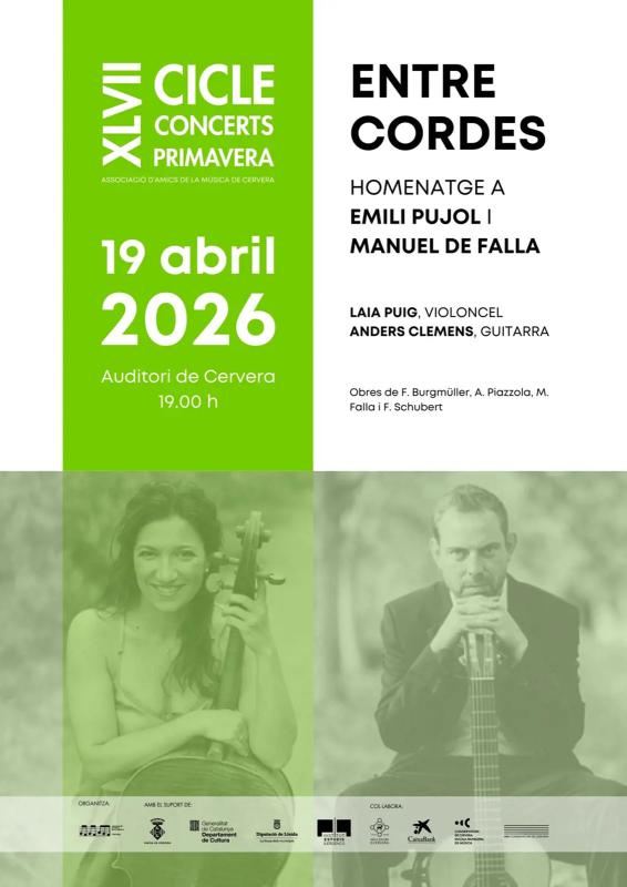 cartell Duo de violoncel i guitarra 'Entre cordes' cartell Duo de violoncel i guitarra 'Entre cordes'
