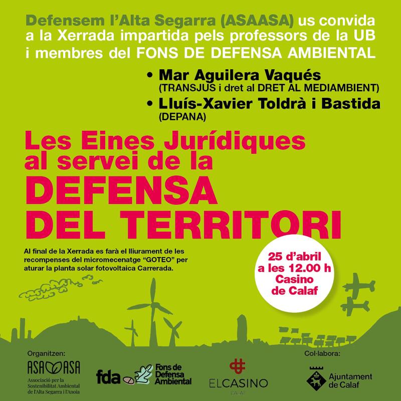 cartell Xerrada 'Les eines jurídiques al servei de la defensa del territori'
