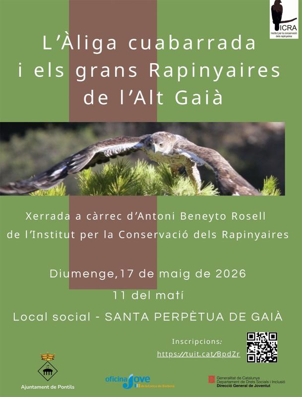 cartell Xerrada 'L’Àliga cuabarrada i els grans rapinyaires de l’Alt Gaià'