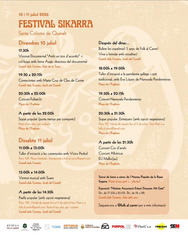 programa Festival Sikarra - Santa Coloma de Queralt