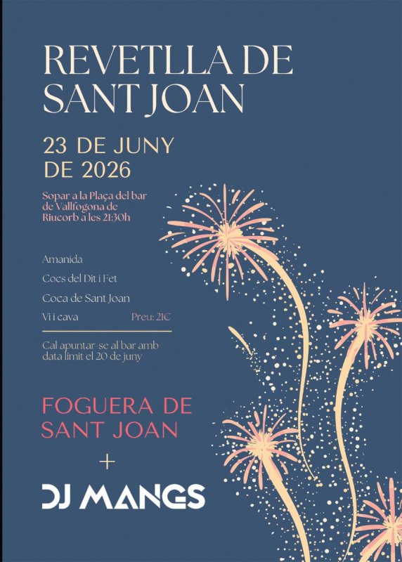 cartell Revetlla de Sant Joan 2026 a Vallfogona de Riucorb cartell Revetlla de Sant Joan 2026 a Vallfogona de Riucorb