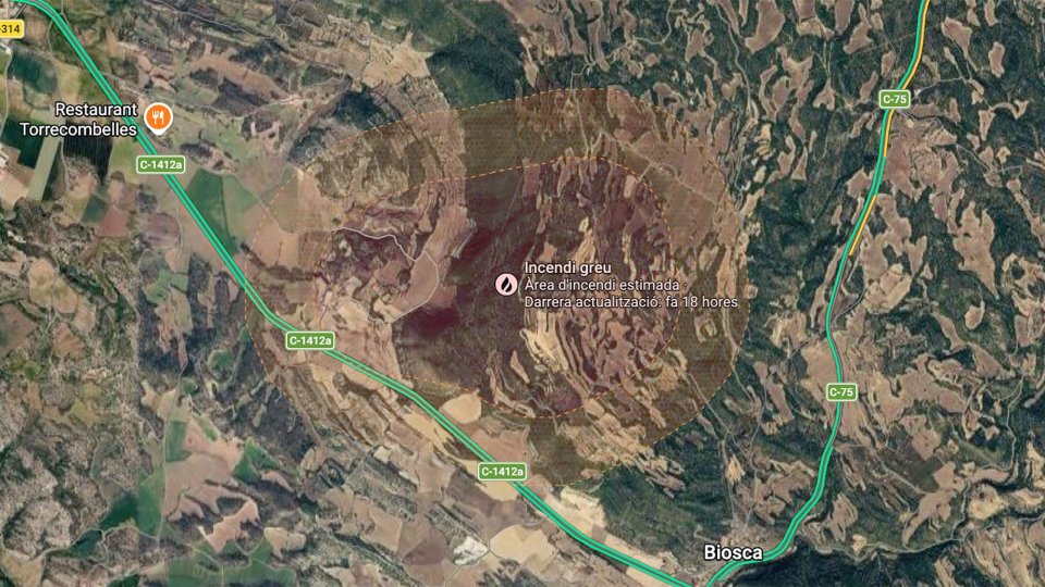 Mapa zona afectada a l'incendi de Sanaüja - Sanaüja