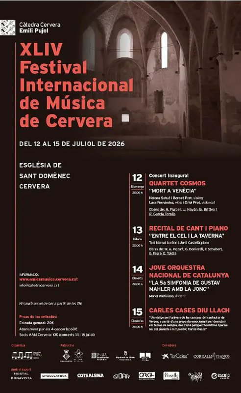 cartell XLIV Festival Internacional de Música de Cervera - Cervera