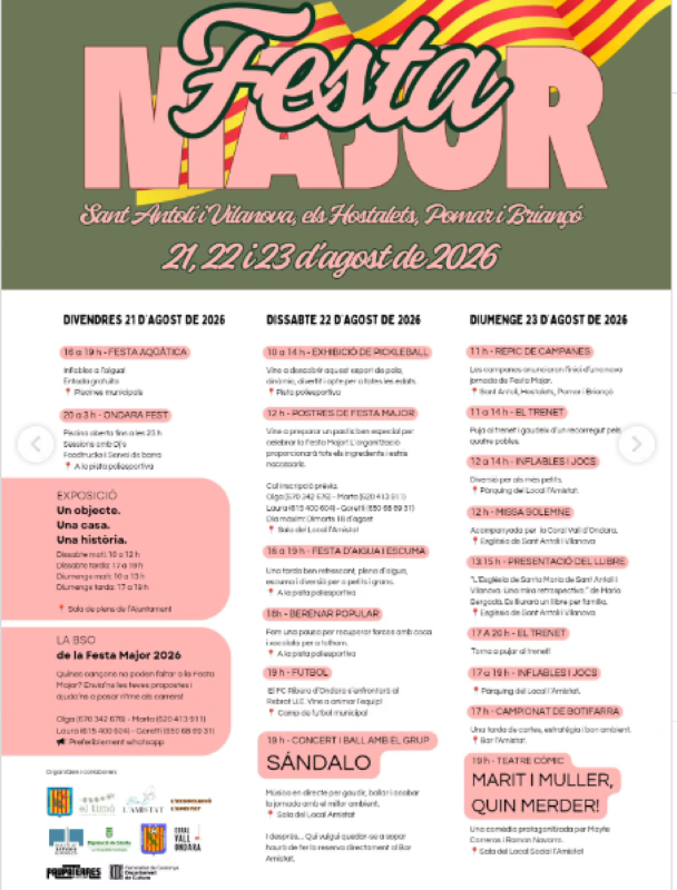 cartell Festa Major de Sant Antolí, els Hostalets, Pomar i Briançó.