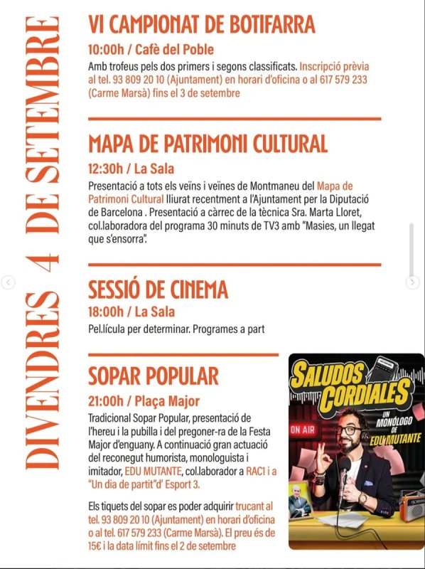 divendres Festa Major de Montmaneu 2026
