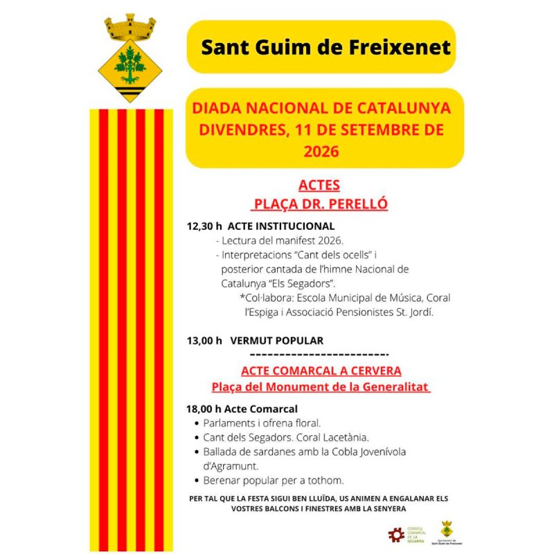 Actes commemoratius Diada Nacional de Catalunya  2026 a Sant Guim de Freixenet - 