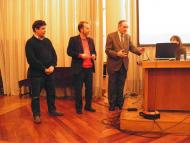 Guissona: Josep Guitart, Josep Ros i l’alcalde de Guissona Xavier Casoliva a l'entrega del premi Musa-Àuriga concedit al Museu de Guissona Eduard Camps  Ajuntament de Guissona