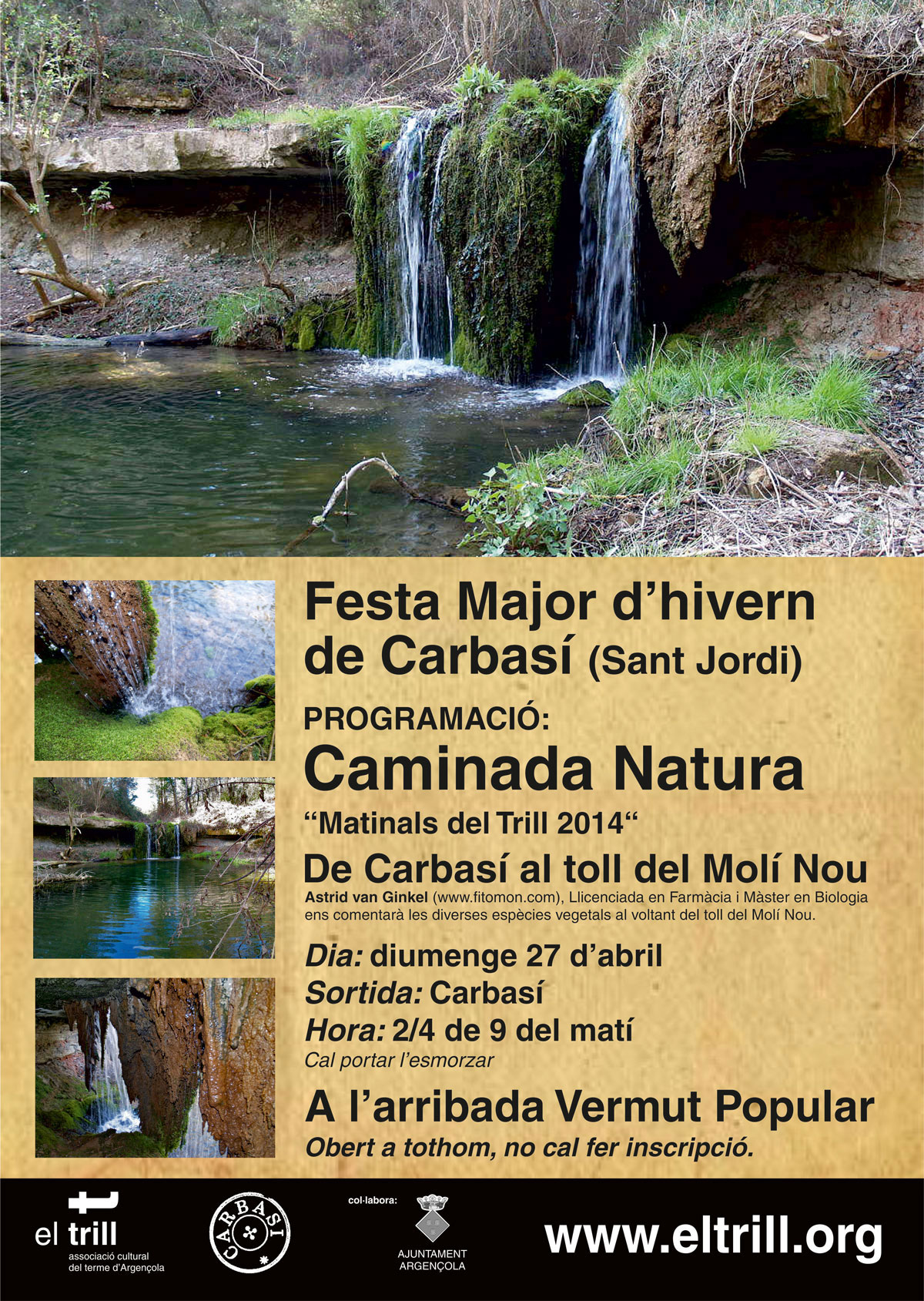 cartell CAMINADA / RUTA NATURA / DE CARBASÍ AL TOLL DEL MOLÍ NOU