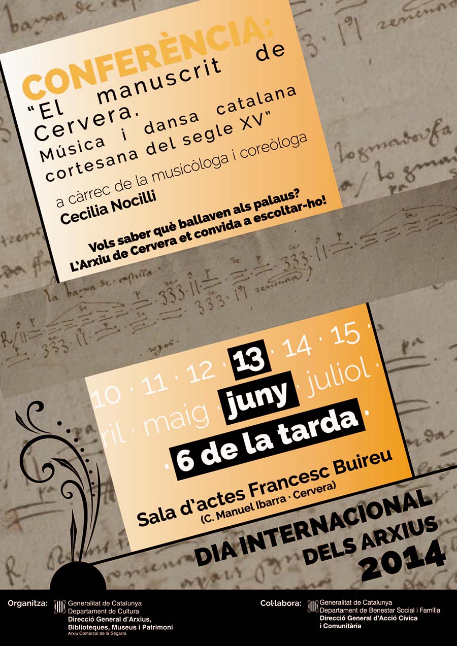 cartell Conferència El manuscrit de Cervera. Música i dansa catalana del segle XV