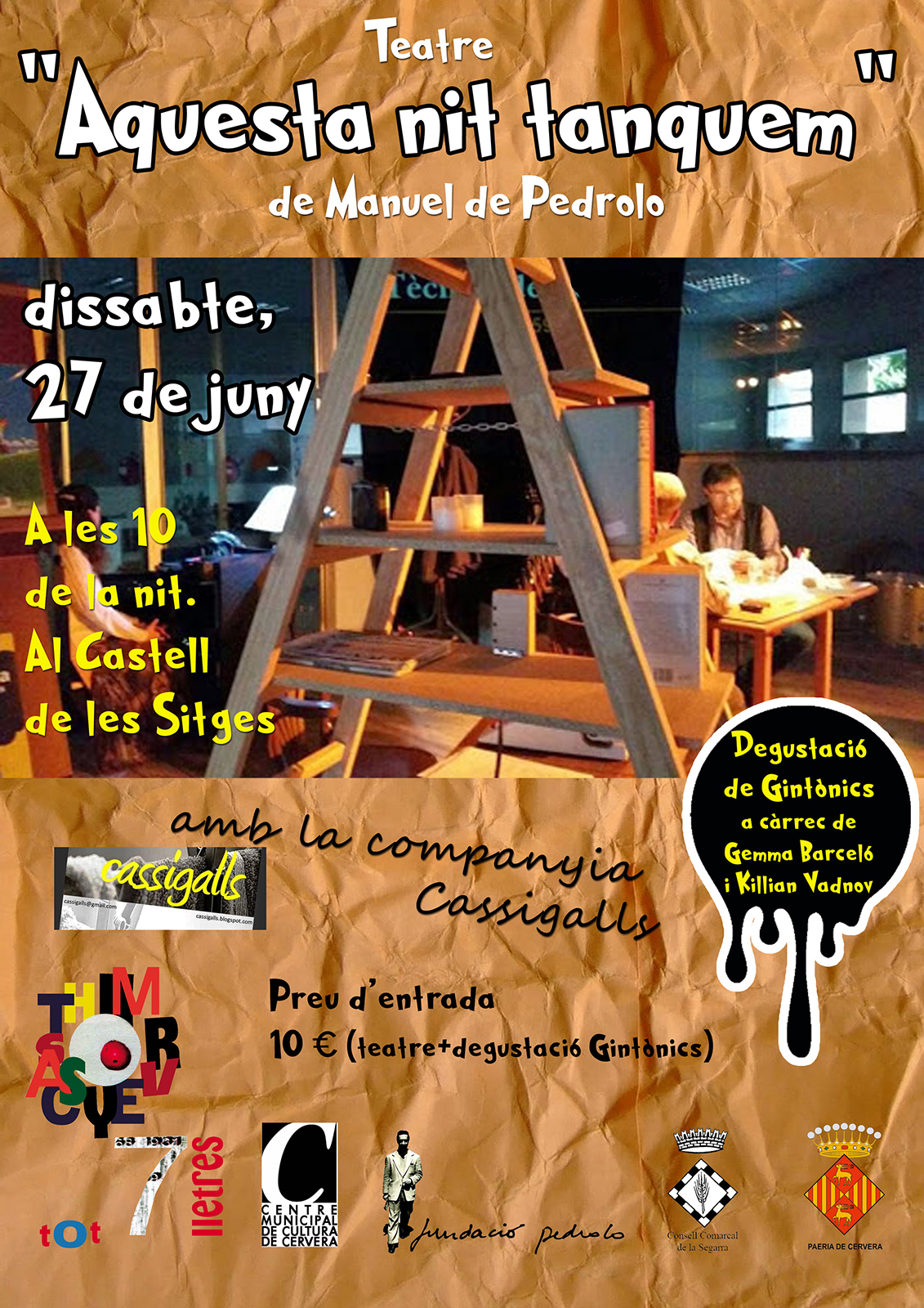 cartell AQUESTA NIT TANQUEM, teatre + gintònics