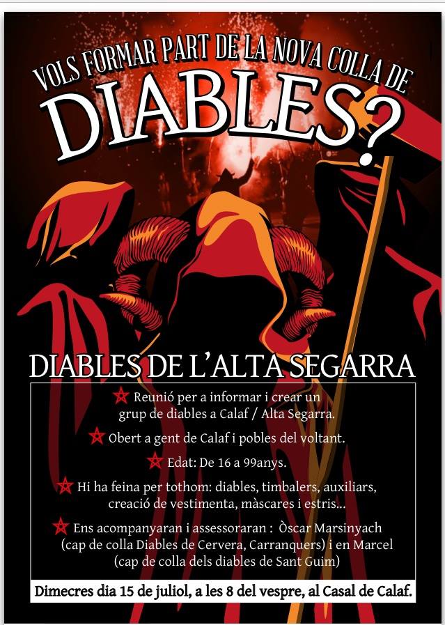 cartell Reunió informativa per a crear una colla de Diables de l'Alta Segarra