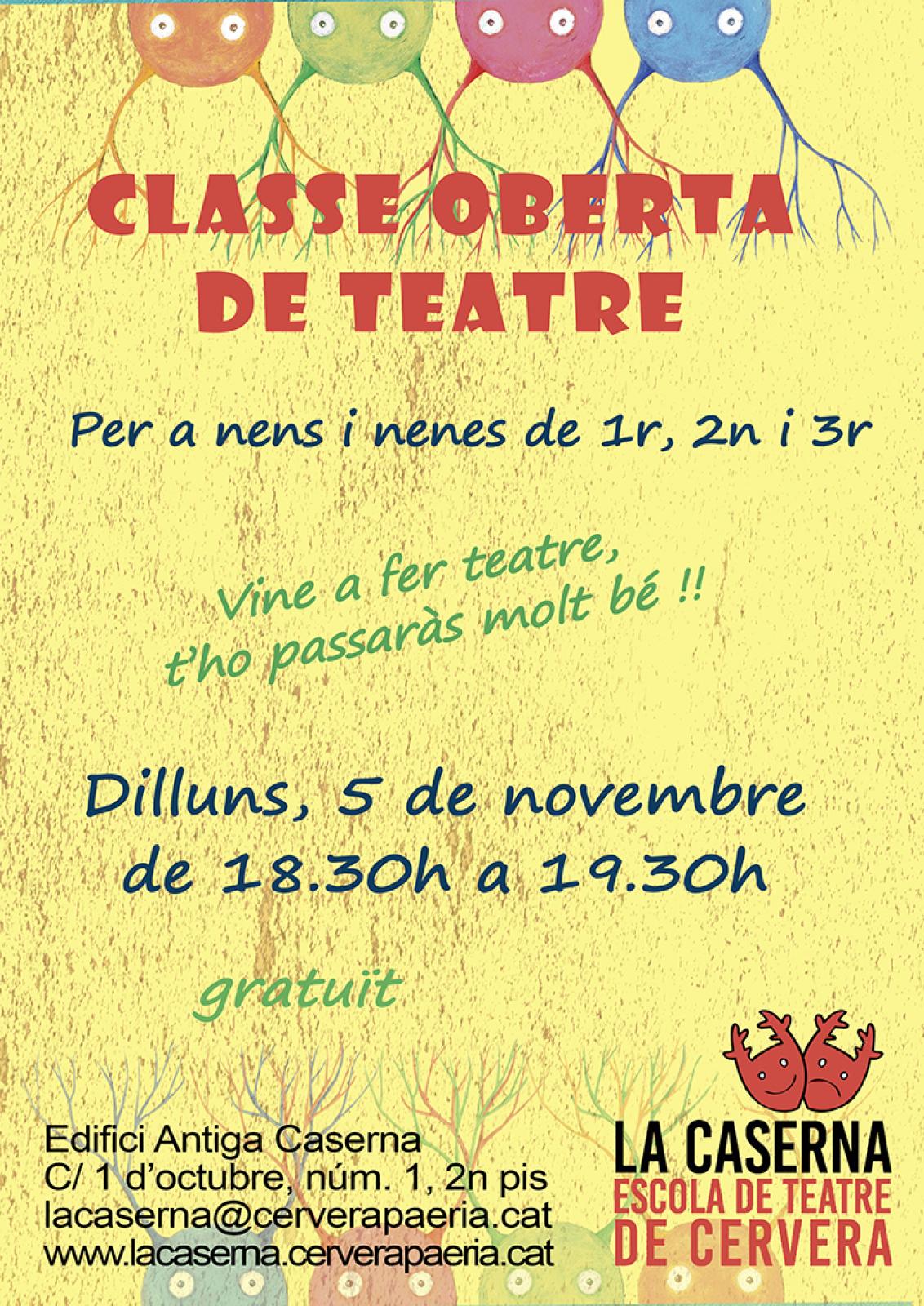 cartell Classe oberta de teatre per infants cartell Classe oberta de teatre per infants